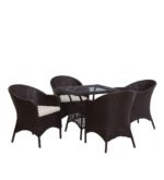 Dushtu Outdoor Patio Seating Set 4 Chairs and 1 Table Set (Dark Brown) - Image 3