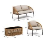 Willa Outdoor Sofa Set 2 Seater , 2 Single seater and 1 Center Table Set (Beige) Braided & Rope - Image 6