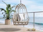 Vegan Single Seater Hanging Swing Without Stand For Balcony (Natural Brown) Braided & Rope