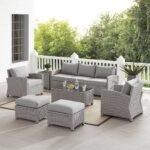 Bien Outdoor Garden Balcony Sofa Set 3 Seater, 2 Single seater, 2 Ottoman and 1 Center Table Conversation Set (Grey)