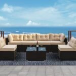 Zullo Outdoor Sofa Set 4 Seater, 2 Single seater and 1 Center Table (Black + Tan)