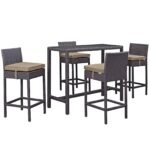 Lomeo Outdoor Patio Bar Sets 4 Chairs and 1 Table (Dark Brown) - Image 8