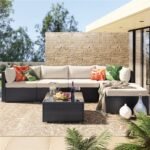 Ollie Outdoor Patio Sofa Set 4 Seater and 1 Table With 1 Ottoman Set (Black + Cream) - Image 2