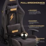 Drogo ProForm Suede Ergonomic Gaming Chair Adjustable Seat & Massager Lumbar Pillow - Image 24