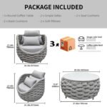Fiae Outdoor Patio Seating Set 2 Chairs and 1 Table Set (Light Grey) Braided & Rope - Image 8