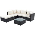 Ollie Outdoor Patio Sofa Set 4 Seater and 1 Table With 1 Ottoman Set (Black + Cream) - Image 4