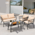 Blog Outdoor Sofa Set 2 Seater , 2 Single seater and 1 Center Table Set (Black + Beige) - Image 2