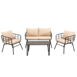 Blog Outdoor Sofa Set 2 Seater , 2 Single seater and 1 Center Table Set (Black + Beige) - Image 3
