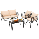 Blog Outdoor Sofa Set 2 Seater , 2 Single seater and 1 Center Table Set (Black + Beige) - Image 4