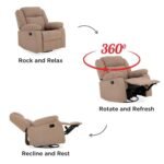 Avalon - Rocking & Rotating Single Seater Fabric Recliner in Plaster Brown Colour - Image 7