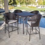 Maso Outdoor Patio Bar Sets 4 Chairs and 1 Table (Brown) - Image 2