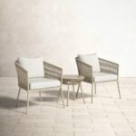 Chimp Outdoor Patio Seating Set 2 Chairs and 1 Table Set (Cream) Braided & Rope - Image 3