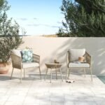 Chimp Outdoor Patio Seating Set 2 Chairs and 1 Table Set (Cream) Braided & Rope