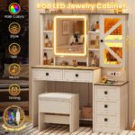 Rustic Farmhouse Makeup Vanity Set – Vintage White Table with Stool - Image 13