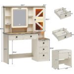 Rustic Farmhouse Makeup Vanity Set – Vintage White Table with Stool - Image 15