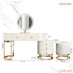 Acodaiuy Vanity Desk | Makeup Vanity Desk White Vanity Table Dressing Table with Drawers Vanity Desk with Mirror & with Lights Makeup Table for Bedroom Bathroom - White - Image 4