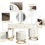 Acodaiuy Vanity Desk | Makeup Vanity Desk White Vanity Table Dressing Table with Drawers Vanity Desk with Mirror & with Lights Makeup Table for Bedroom Bathroom - White - Image 5