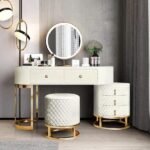 Acodaiuy Vanity Desk | Makeup Vanity Desk White Vanity Table Dressing Table with Drawers Vanity Desk with Mirror & with Lights Makeup Table for Bedroom Bathroom - White