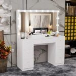 Vanrste White Vanity Table with| Makeup Vanity with Storage Drawers | Vanity Desk with Lighted Mirror for Women