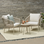 Kalpa Outdoor Patio Seating Set 2 Chairs and 1 Table Set (Beige) Braided & Rope - Image 2