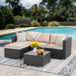 Ment Outdoor Sofa Set 4 Seater and 1 Center Table Set (Black)