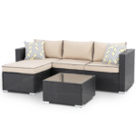Ment Outdoor Sofa Set 4 Seater and 1 Center Table Set (Black) - Image 4
