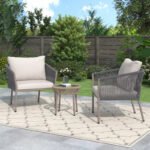 Milano Outdoor Patio Seating Set 2 Chairs and 1 Table Set (Grey) Braided & Rope