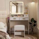 Kyriako Modern Makeup Vanity with LED Mirror, Charging Ports & 3 Drawers – Perfect Bedroom Dressing Table