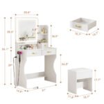 Kyriako Modern Makeup Vanity with LED Mirror, Charging Ports & 3 Drawers – Perfect Bedroom Dressing Table - Image 2