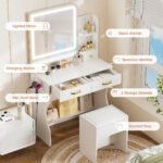 Kyriako Modern Makeup Vanity with LED Mirror, Charging Ports & 3 Drawers – Perfect Bedroom Dressing Table - Image 3