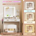 Kyriako Modern Makeup Vanity with LED Mirror, Charging Ports & 3 Drawers – Perfect Bedroom Dressing Table - Image 7