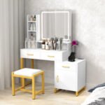 LED Lighted Vanity Set – Makeup Table with Mirror and Stool Included
