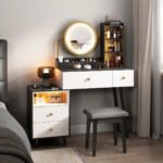 Vanity Makeup Desk Set with Touch Screen Dimming Mirror – Modern Design - Image 7