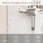 Makeup Vanity Desk w/ LED Lights & Power Outlets - 2 Drawers, Cabinet & Stool - Dressing Table with Charging Station - Image 4