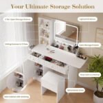 Makeup Vanity Desk w/ LED Lights & Power Outlets - 2 Drawers, Cabinet & Stool - Dressing Table with Charging Station - Image 5
