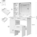 Makeup Vanity Desk w/ LED Lights & Power Outlets - 2 Drawers, Cabinet & Stool - Dressing Table with Charging Station - Image 9