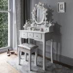 LUARANE Vanity Dressing Table Set | Home Furniture Dressing Table with  Mirror | 3 large Drawer and 2 small drawer Chest and Cushioned Stool | Multifunctional Application for Bedroom | Bathroom
