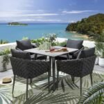 Luktro Outdoor Garden Patio Dining Set 4 Chairs and 1 Table Set Braided & Rope - Image 2