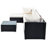 Ollie Outdoor Patio Sofa Set 4 Seater and 1 Table With 1 Ottoman Set (Black + Cream) - Image 7