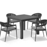 Maven Outdoor Patio Seating Set 4 Chairs and 1 Table Set (Dark Grey) Braided & Rope
