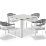 Outre Outdoor Patio Seating Set 4 Chairs and 1 Table Set (White + Grey) Braided & Rope