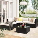 Ollie Outdoor Patio Sofa Set 4 Seater and 1 Table With 1 Ottoman Set (Black + Cream) - Image 8