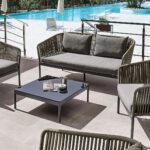 Athan Outdoor Garden Balcony Sofa Set 2 Seater , 2 Single Seater 1 Center Table Set (Dark Grey) Braided and Rope