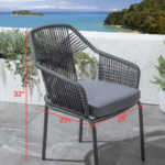 Sias Outdoor Patio Dining Set 4 Chairs and 1 Table, Braid & Rope (Grey) - Image 6