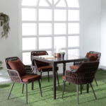 Solve Outdoor Patio Seating Set 4 Chairs and 1 Table Set (Brown) Braided & Rope