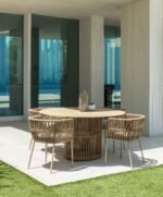 Akin Outdoor Patio Seating Set 4 Chairs and 1 Table Set (Cream) Braided & Rope