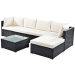 Ollie Outdoor Patio Sofa Set 4 Seater and 1 Table With 1 Ottoman Set (Black + Cream) - Image 6