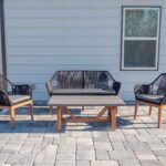 Cybella Outdoor Garden Balcony Sofa Set 2 Seater , 2 Single Seater 1 Center Table Set (Black) Braided and Rope