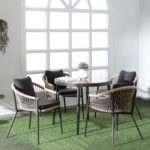 Hall Outdoor Patio Seating Set 4 Chairs and 1 Table Set (Black + Honey) Braided & Rope