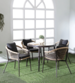 Hall Outdoor Patio Seating Set 4 Chairs and 1 Table Set (Black + Honey) Braided & Rope